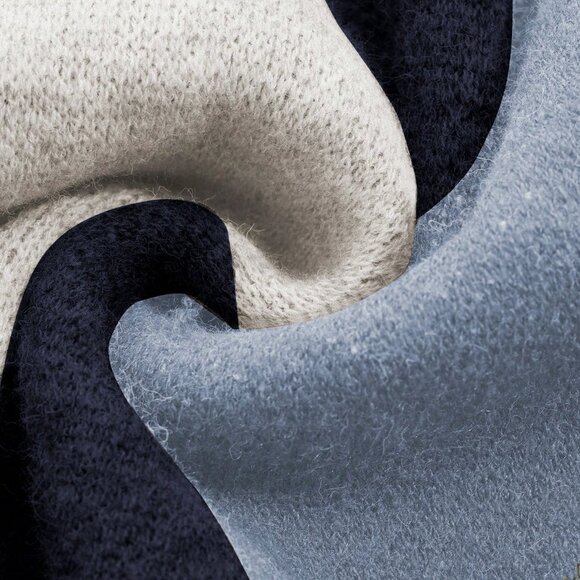 Navy Blue Casual Women's Plaid Loose Fit Long Sleeve Crew Neck Sweater - Picture 6 of 6